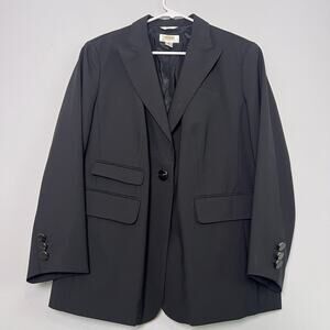 Talbots Womens Wool Stretch One Button Blazer Black Petite Sz 16W